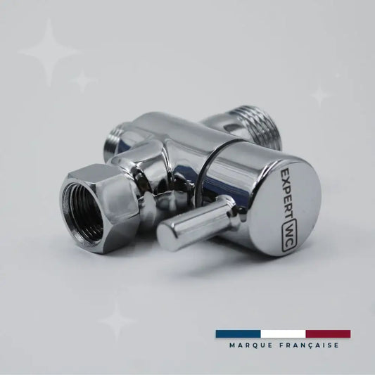 Pour Douchette WC / Kit Wc Japonais / Autres – Robinet 3 Voies Angulaire chrome – Installation Polyvalente – Pression réglable et arrêt d’eau