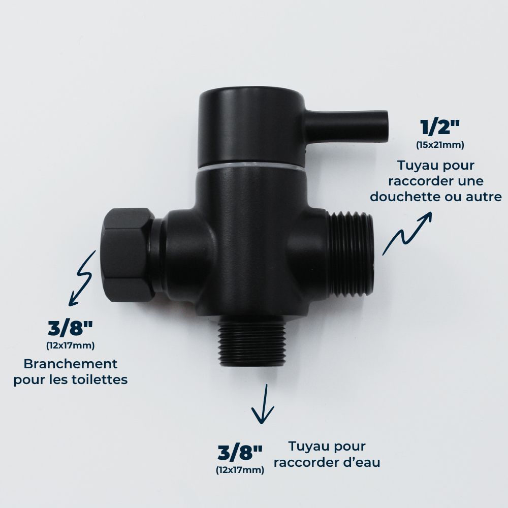 Pour Douchette WC Noir – Robinet 3 Voies Angulaire Noir – Installation Polyvalente – Pression réglable et arrêt d’eau