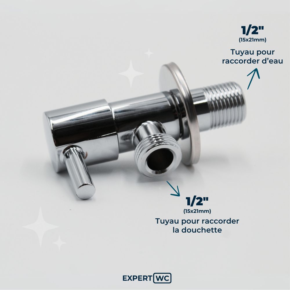 Robinet 2 Voies pour WC Suspendu en Inox - Format 1/2 Entrée 1/2 Sortie