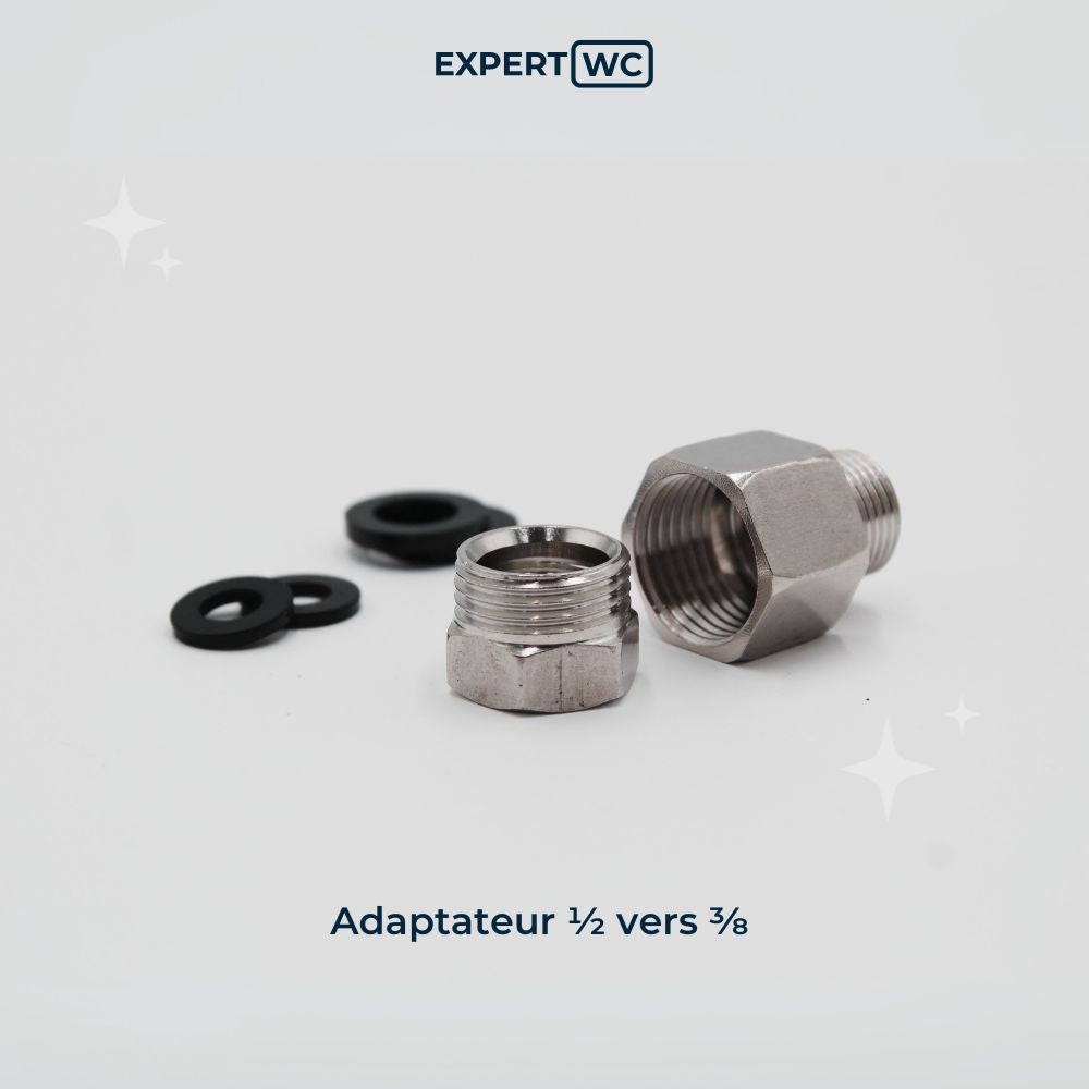 ROBINET 3 VOIES DROIT 1/2 ou 3/8 POUCES EN INOX POUR TOILETTES