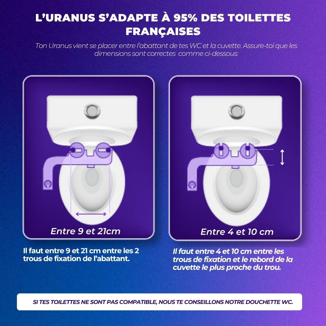 Kit WC japonais Uranus compatible avec 95 % des toilettes françaises : écarts de fixation