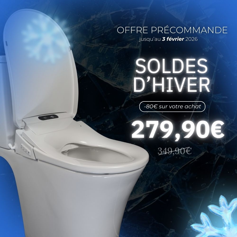 WC japonais solanus intelligent avec siège chauffant et douchette intégrée dans une salle de bain moderne