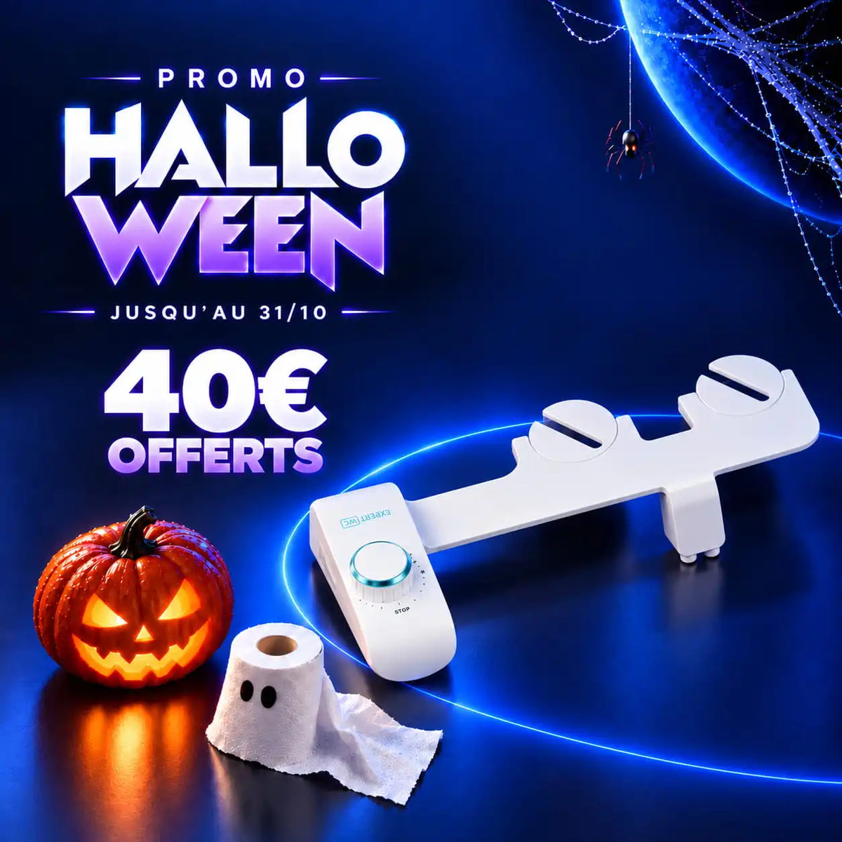 Kit WC japonais Uranus installé sur une cuvette, visuel de l’offre Halloween