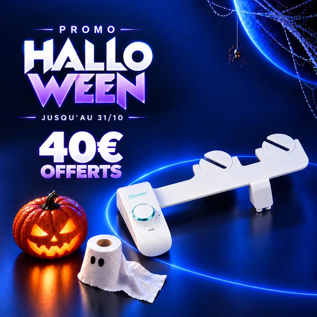 Kit WC japonais Uranus installé sur une cuvette, visuel de l’offre Halloween