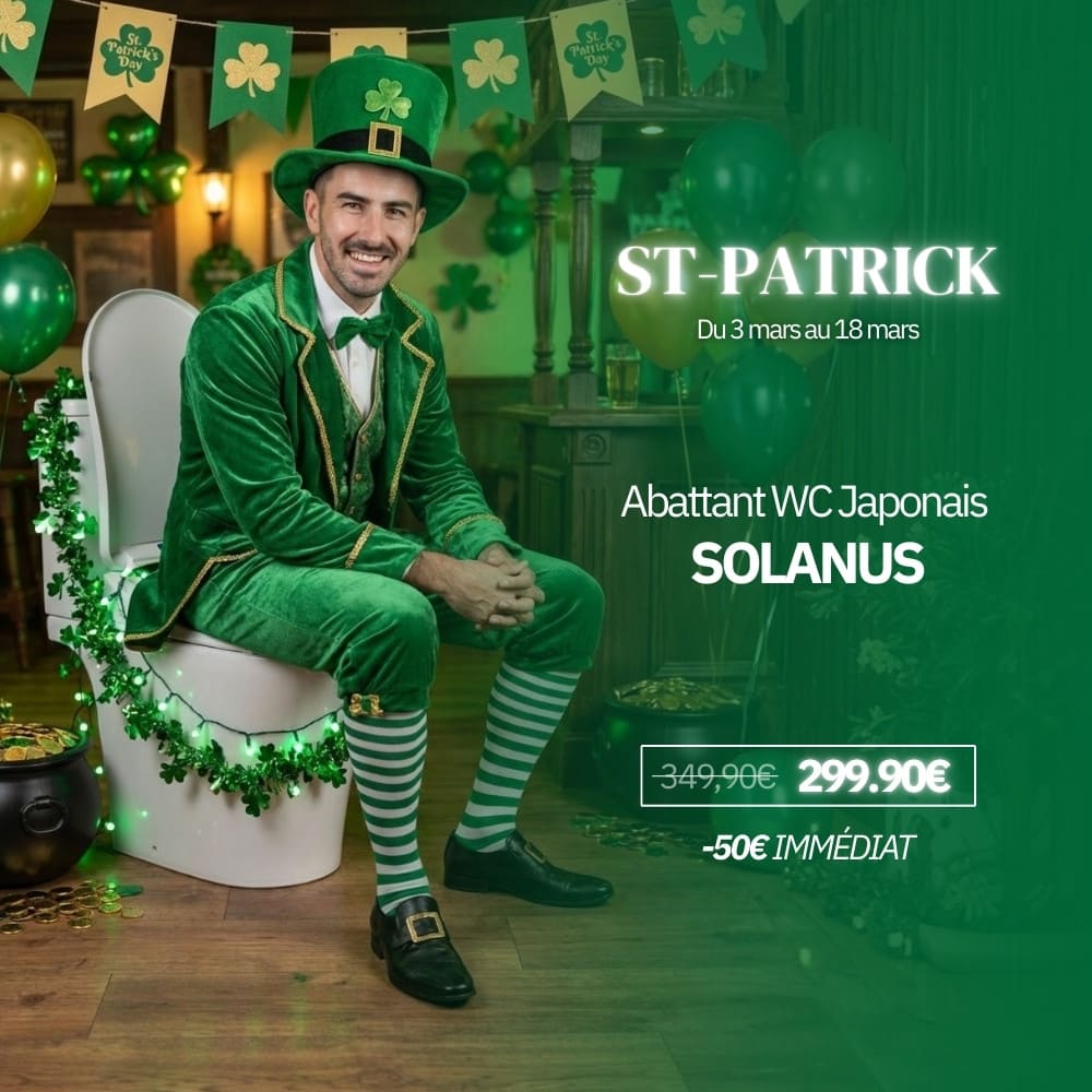 WC japonais solanus intelligent avec siège chauffant et douchette intégrée dans une salle de bain moderne