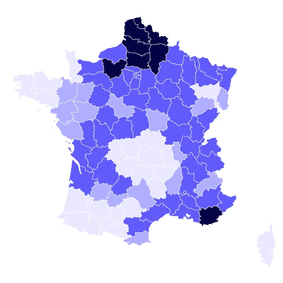 Carte de France de la dureté de l’eau : les régions les plus calcaires en foncé